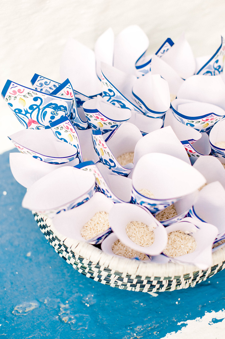 toss the rice cones for a destination wedding in Greece