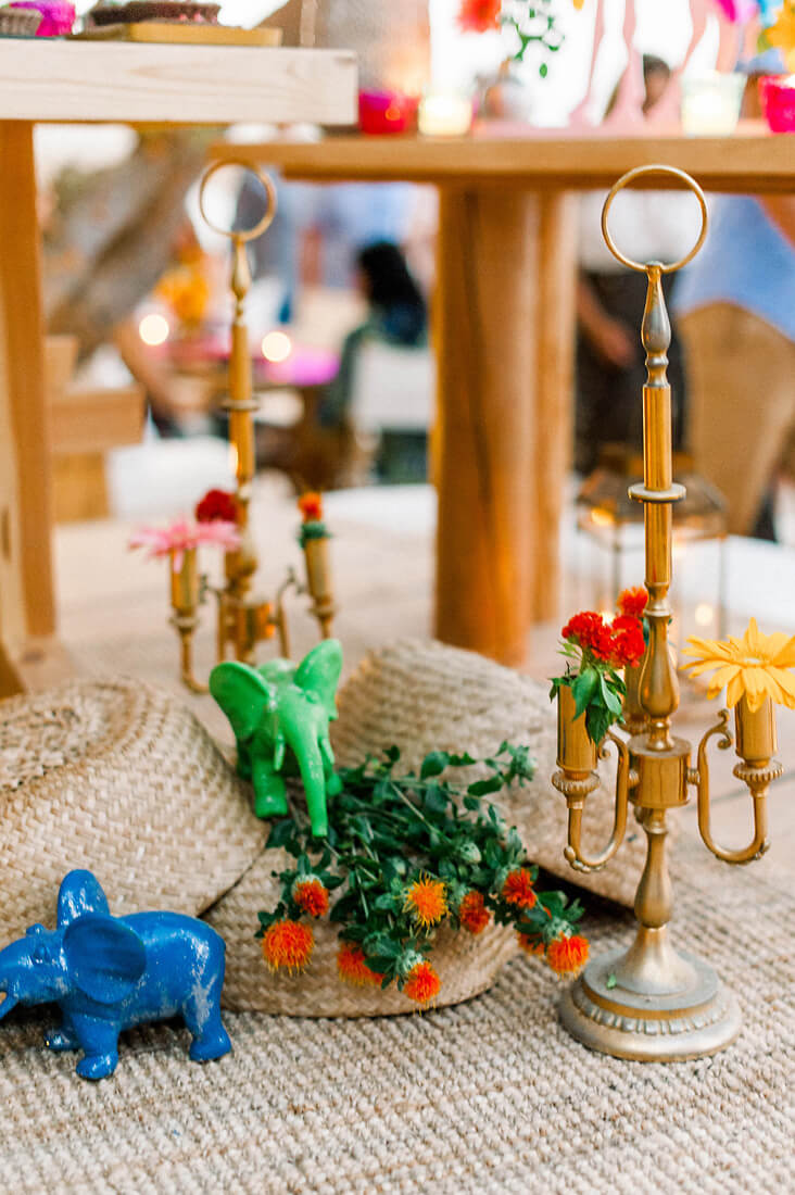 baptism decor with colourful elephants and gold details by eventions wedding planners in greece