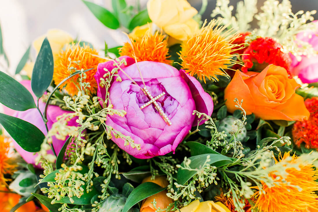 colourful flower decor for a baptism christening event in Greece